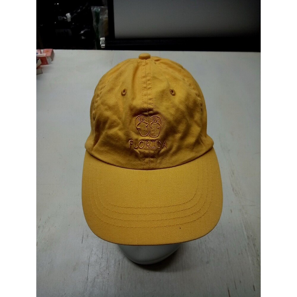 Women's Yellow Baseball Cap Hat Adjustable Hook and Loop Florida Flip Flops